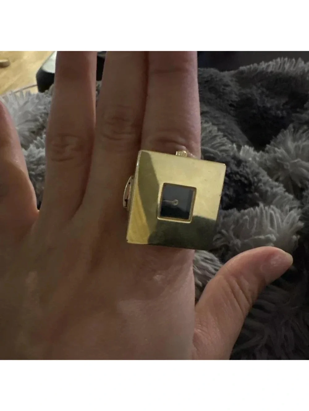 Sheffield Ring Watch Women OS Gold Excellent Vintage Square Japan Movt Rare